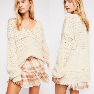 Free People Crashing Waves Oversized Knit Pullover Sweater Ivory Small